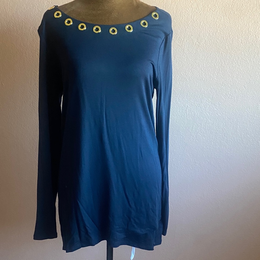 MICHAEL KORS Blue Top with Gold Eyelets